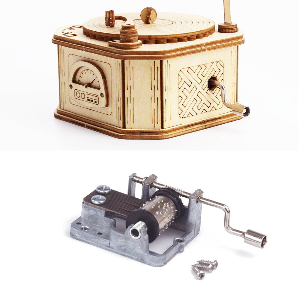 Socle du gramophone avec sa manivelle et mouvement musical en métal