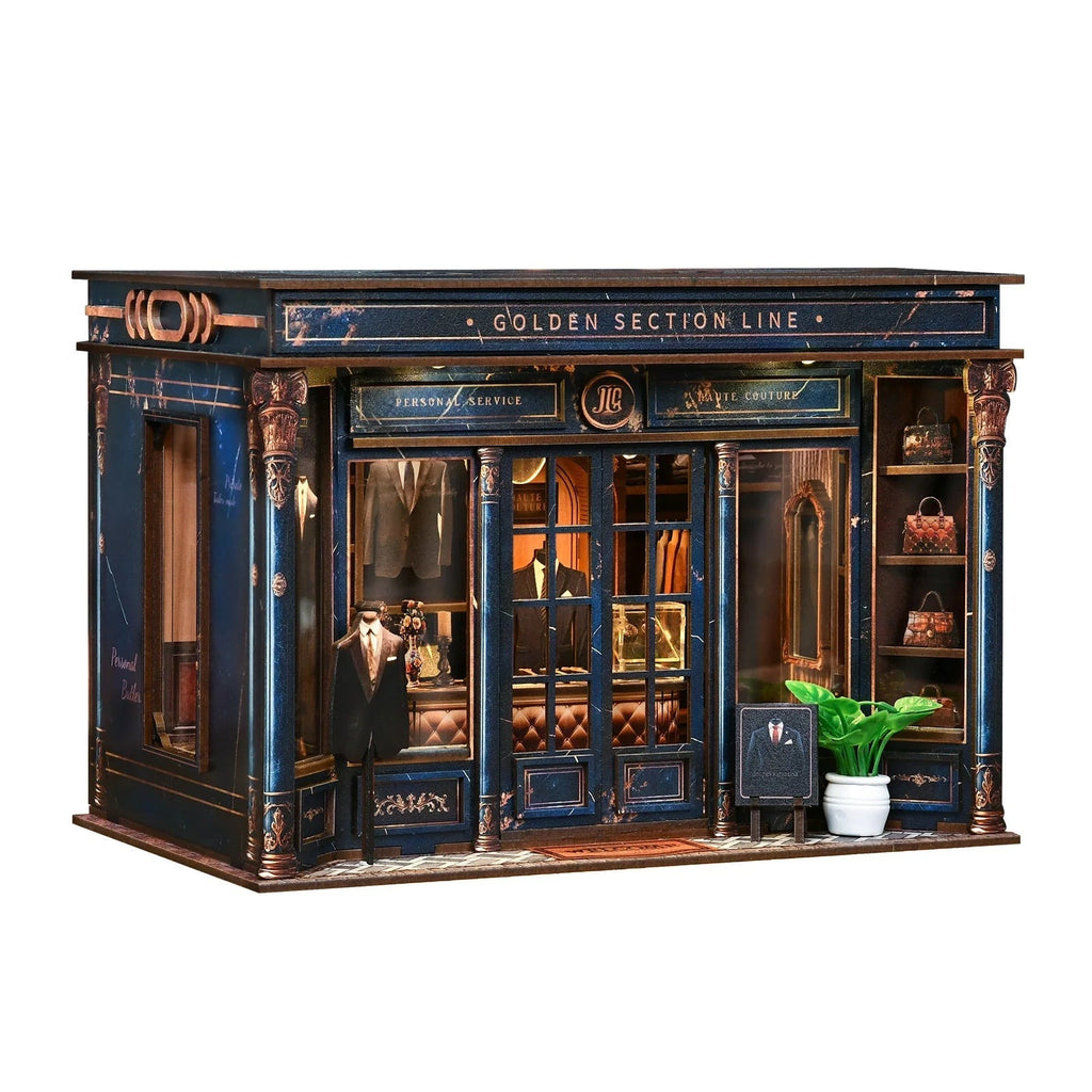 Book nook boutique de tailleur en bois, vue de trois quarts sur fond blanc