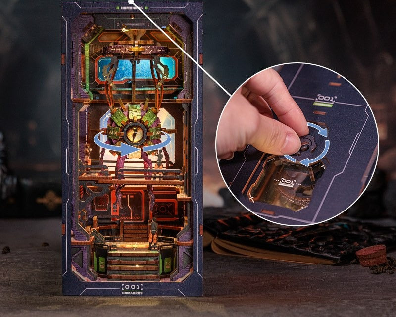 L'œil mécanique du book nook station de l'œil ancien se tourne à la main