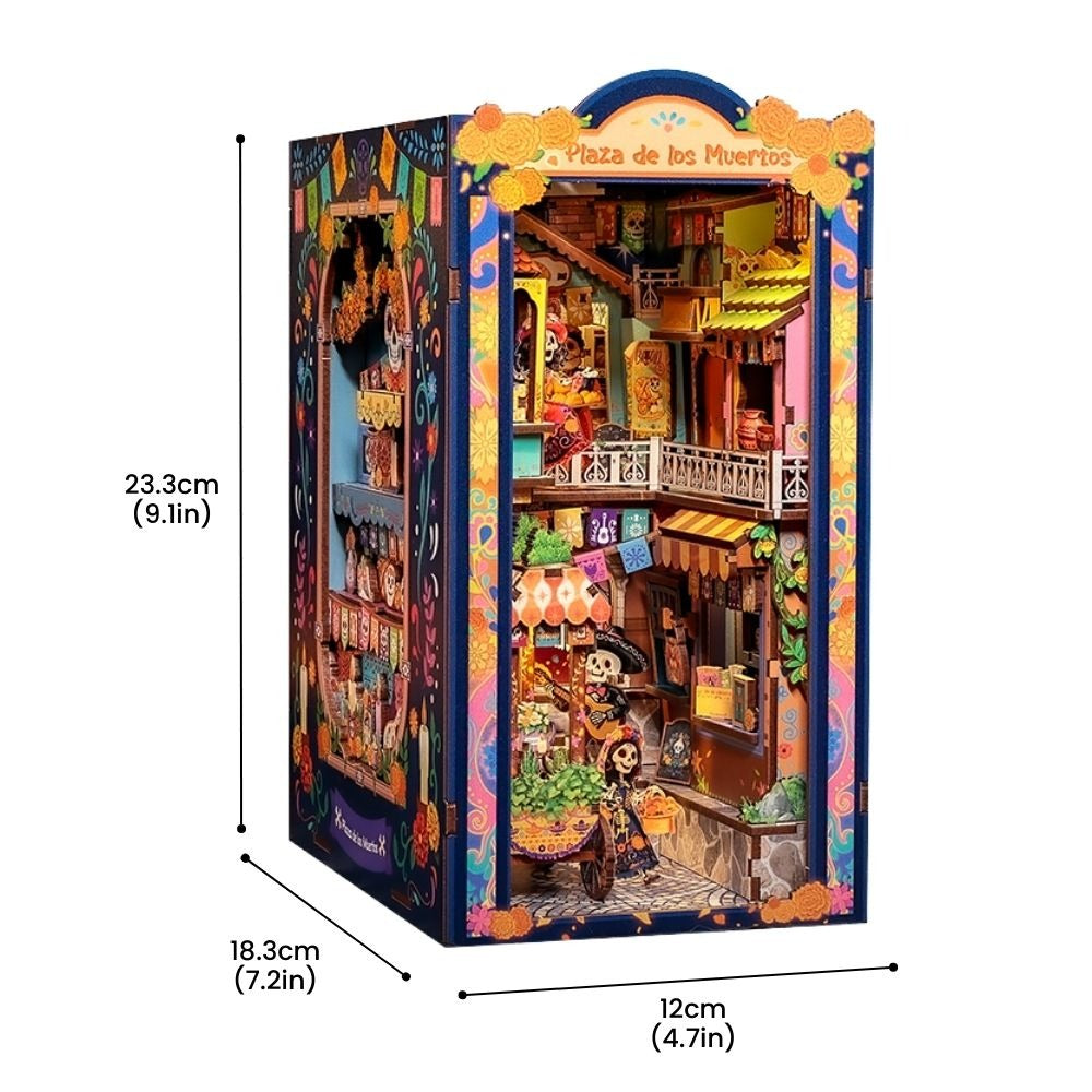 Dimensions du book nook fête des morts mexicaine : 23,3 x 12 x 18,3 cm