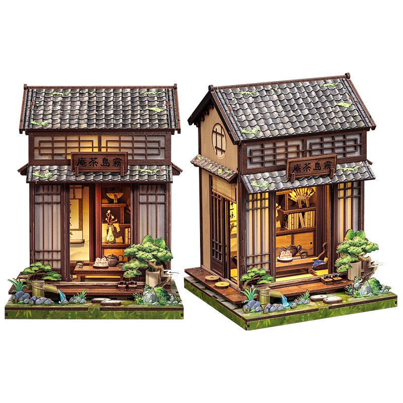 Book nook maison de thé japonaise, vues de face et de trois quarts