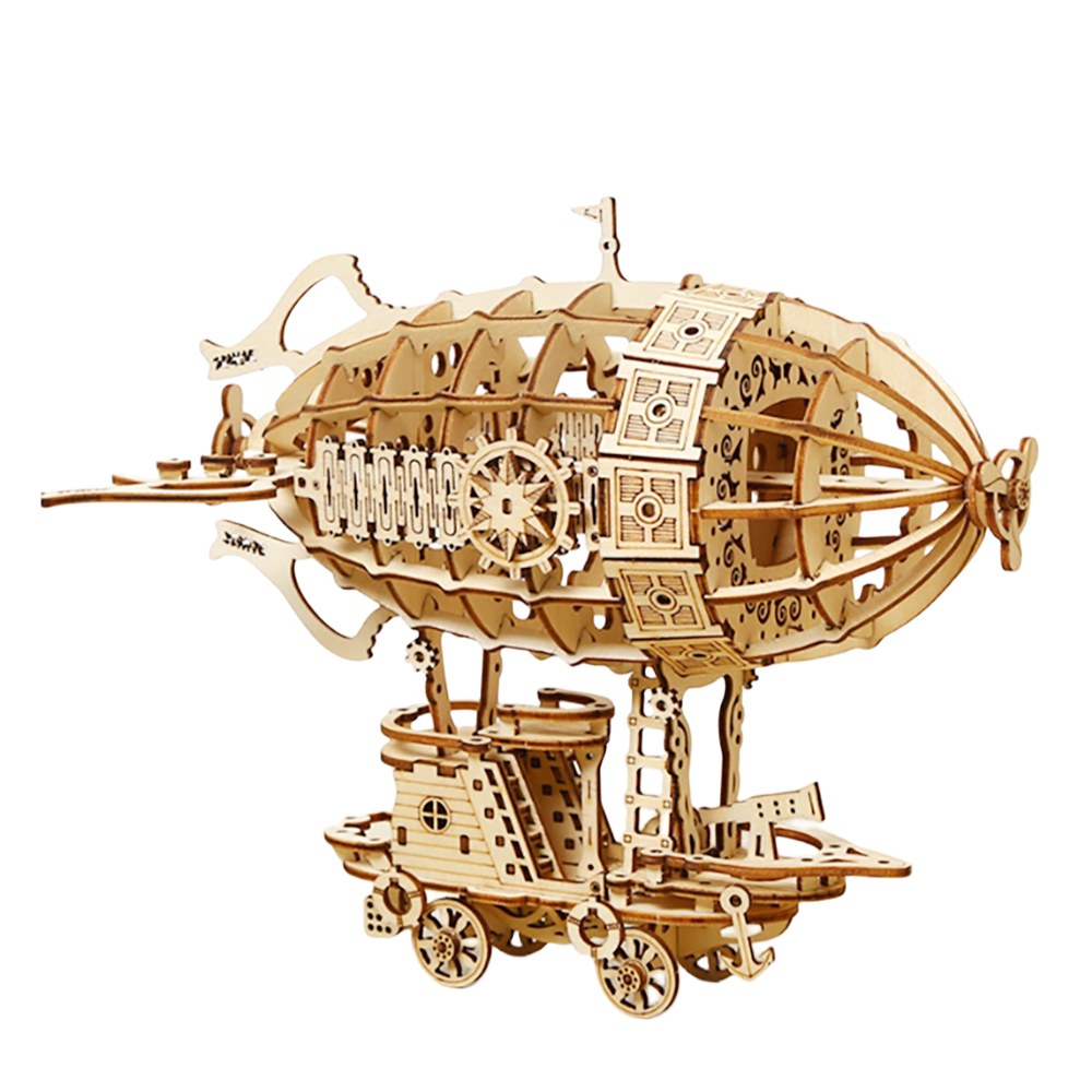 Puzzle 3D en bois dirigeable monté, sur fond blanc