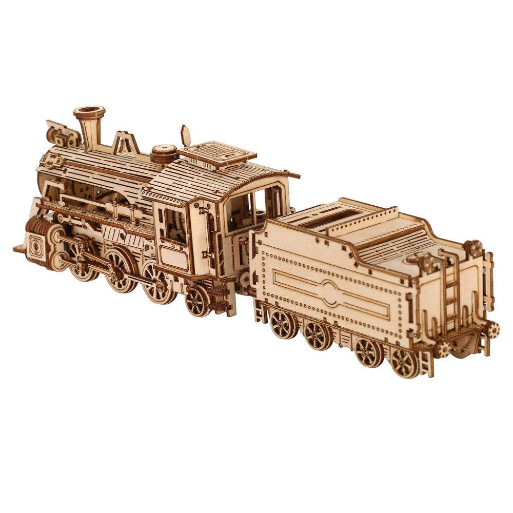 Cabine de conduite et tender de la locomotive à vapeur en bois